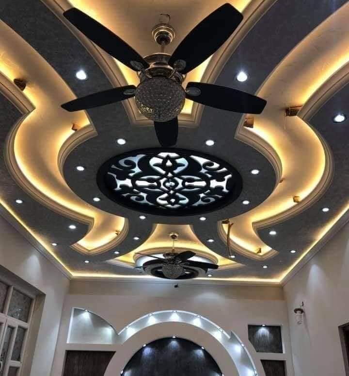 Black and Gold Stylish POP False Ceiling Design Living Room